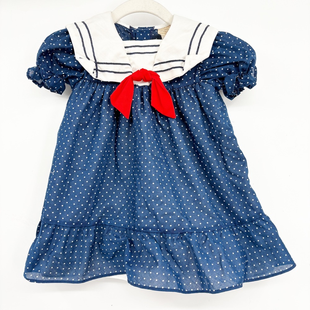 Winnie the Pooh Toddler Girls Vintage 90s Polka Dot Nautical Sailor Dress 3T